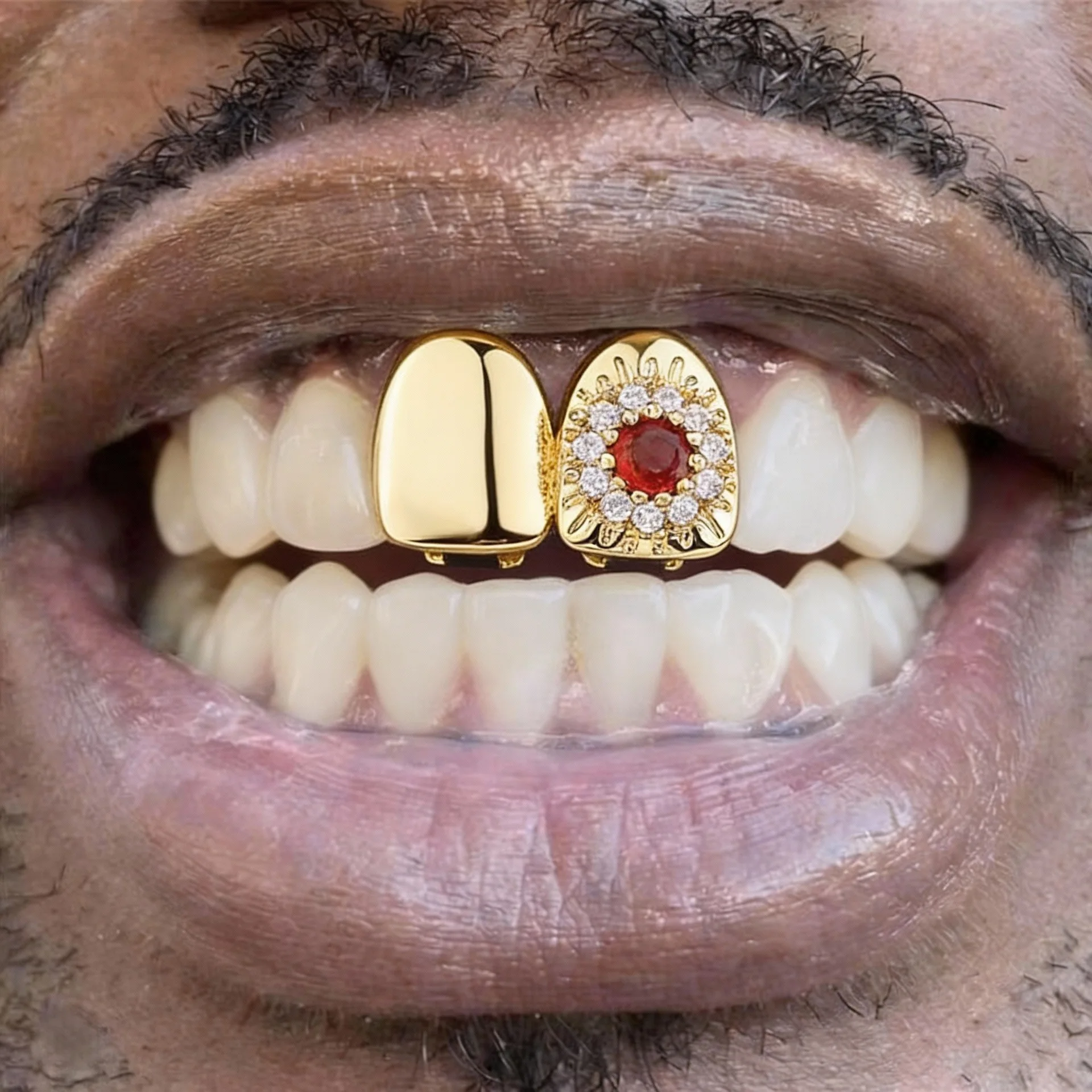 Body Jewelry Men - YOUNGX ダブルスムースフラワージルコン歯キャップ 女性男性用 ヒップホップ 光沢のあるCZストーン歯グリル ブリングジュエリー