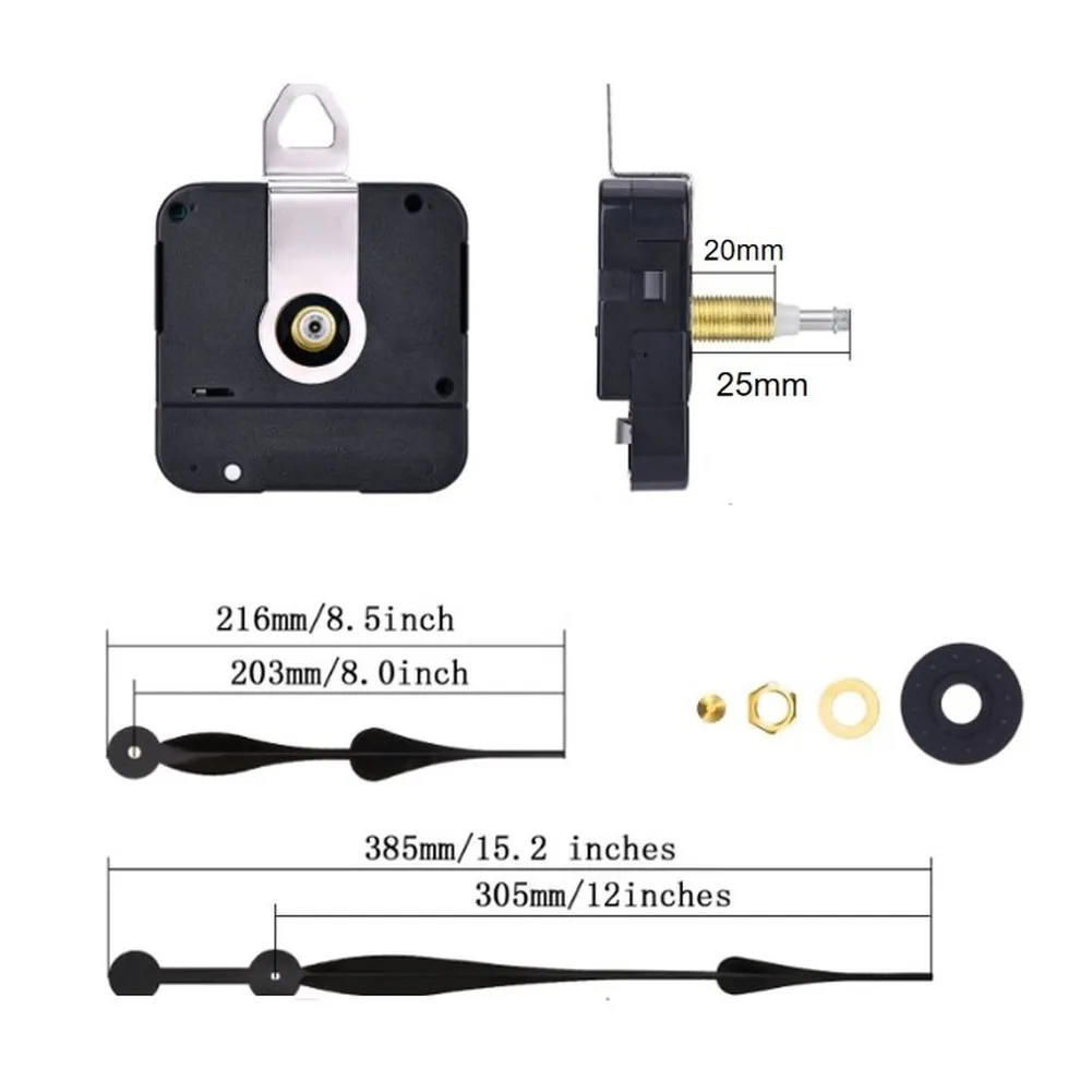 1set Long Shaft Quartz Clock Movement Kit For DIY Wall Clock Repair 25mm Black Quartz Clock Movement Kit For Cross-stitch
