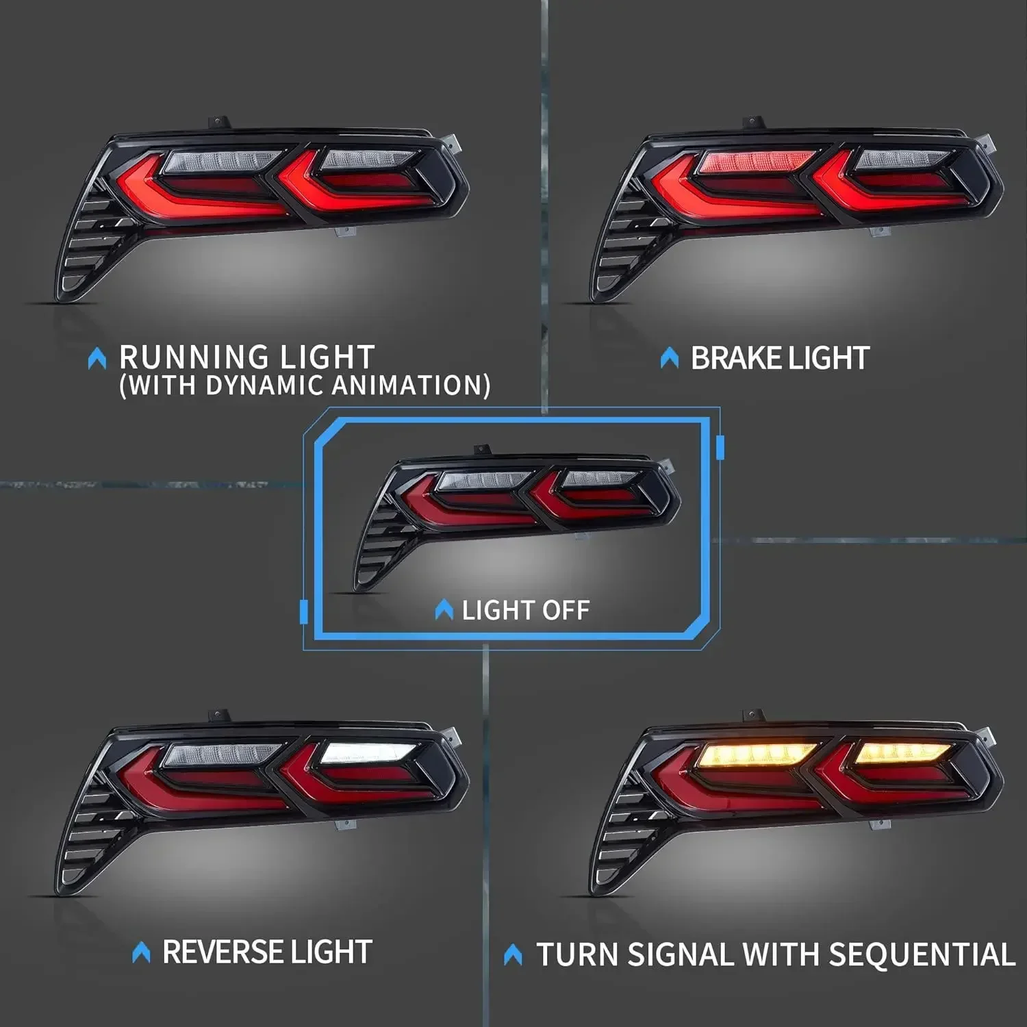 Suitable For 2014-2019 Chevrolet Corvette C7 Taillight Assemblies Modified With LED Running Lights And Flowing Turn Signals