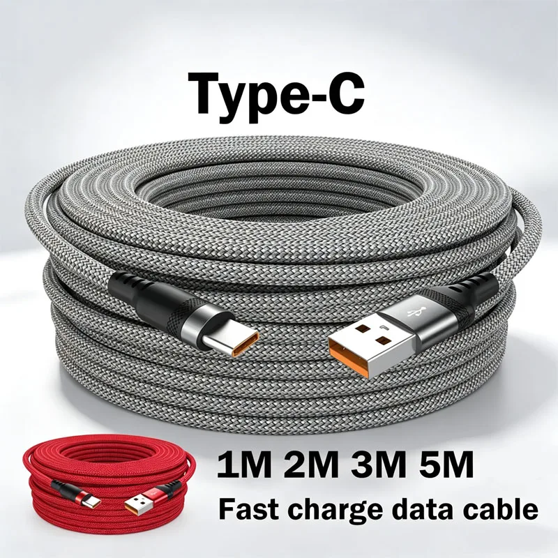 USB Type-C Braided Fast Charging Data Cable, Extended Cord for Samsung, Huawei, Xiaomi, Switch, Sony, 1m/2m/3m/5m/8m