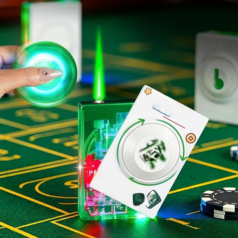 New Side Sliding Ignition Mahjong Colored Light Lighter Windproof Direct Spray Flame Decompression Disc Inflatable Lighter Gift