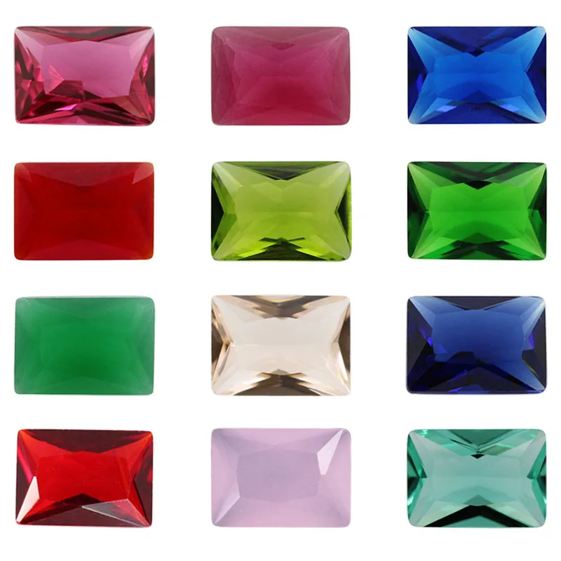 50pcs/lot  Glass beads rectangle shape Various Color Loose Stone Machine Cut Glass Synthetic GemStone For Jewelry