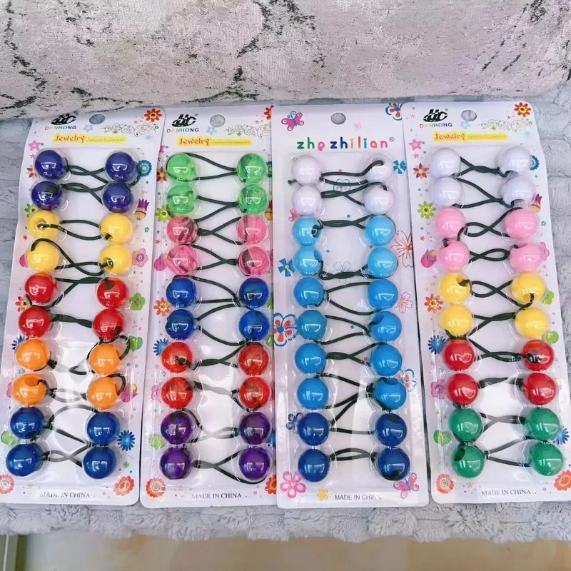 20 Pcs Elastic Hair Ties with Balls Collection 16mm Brightly Colored Hair Bands for Girls Hair Accessories without paper card