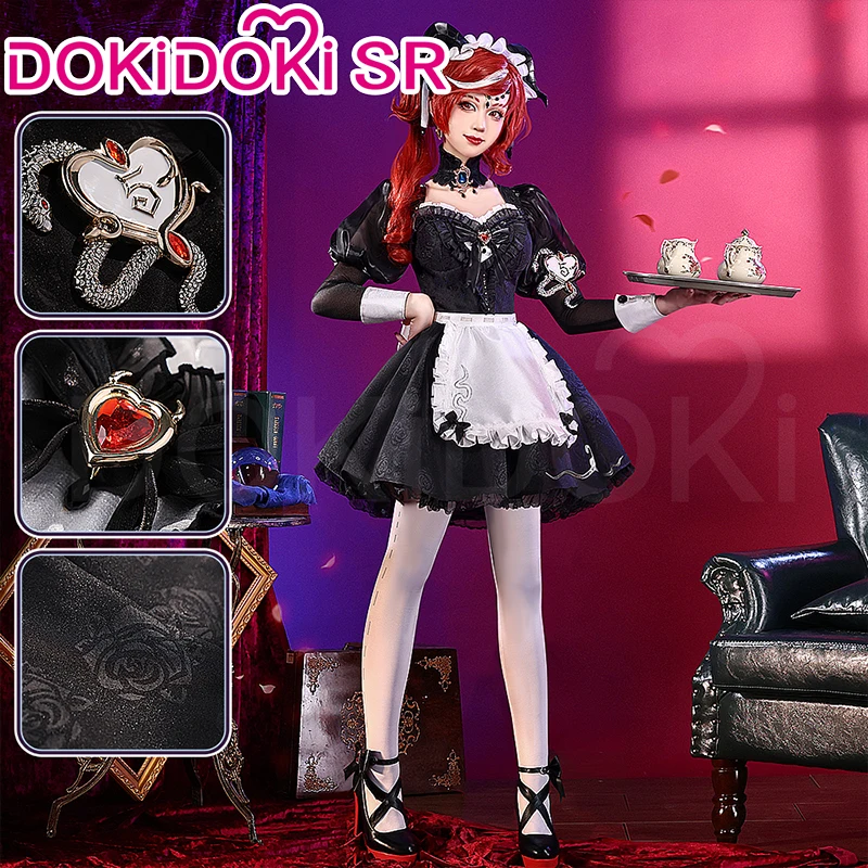 Fiona Gilman Priestess Cosplay Game Identity V DokiDoki-SR Women Costume Black Dress Priestess Crismon Cosplay Wig