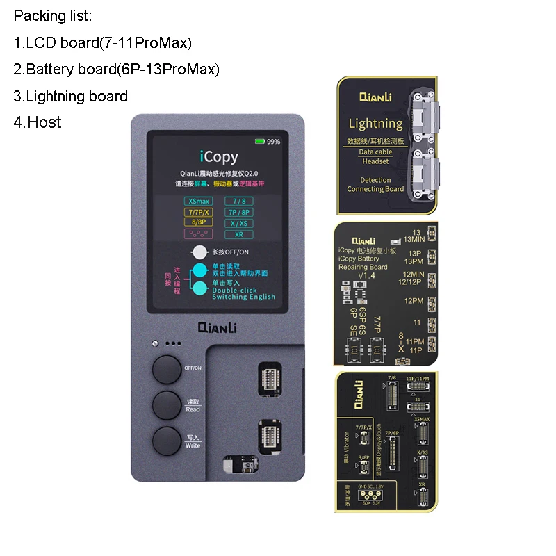 Qianli ICopy Plus 2.2 Programmer With Battery Board Power Flex Cable Ture Tone Repair for Phone7-13 PM Touch Repair