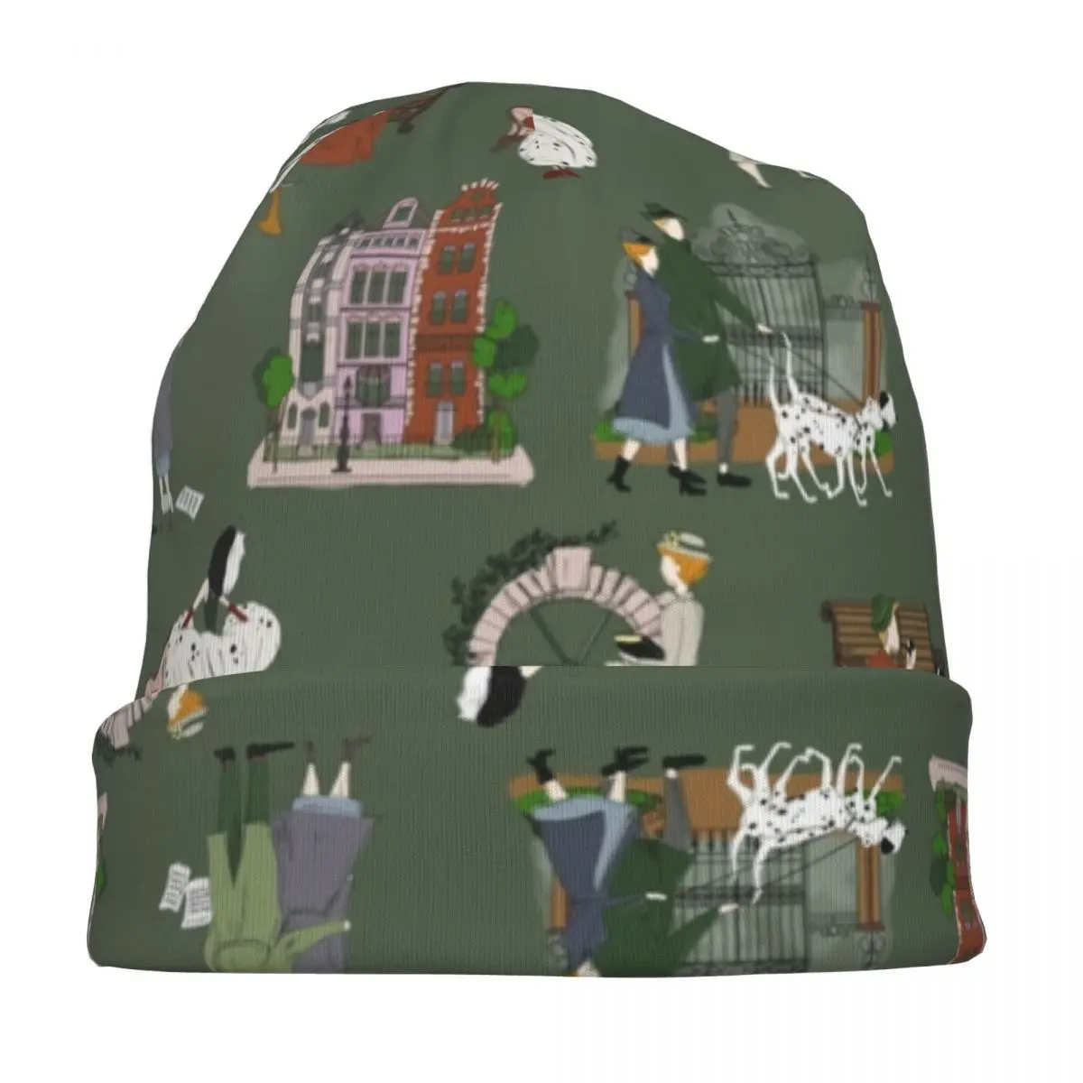 그린 패턴 101 달마시안스 캡 디즈니 빈티지 남녀 스트리트 스컬리 비니 모자 봄 따뜻한 헤드 랩 보닛 모자