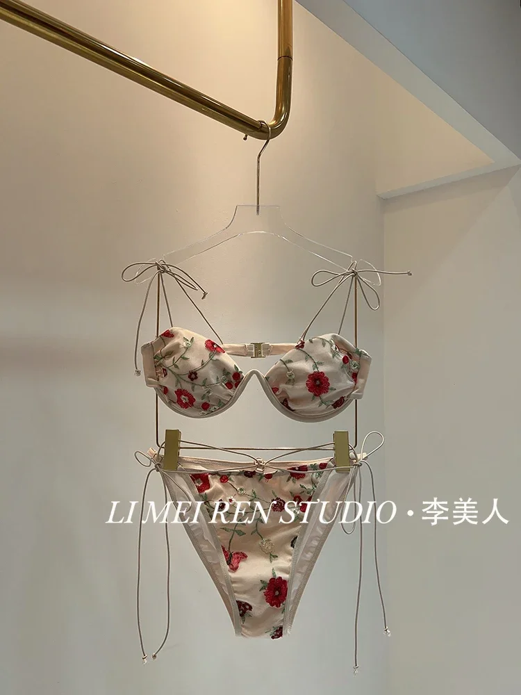 New Heavy Industry Lace Embroidery Flower Skirt Style Bikini Beach Resort Swimsuit Set
