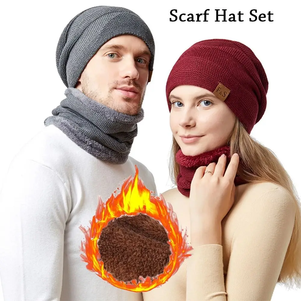 Winter Thermal Fleece Knitted Hat Neck Scarf Cap Balaclava Beanie Hat Scarf