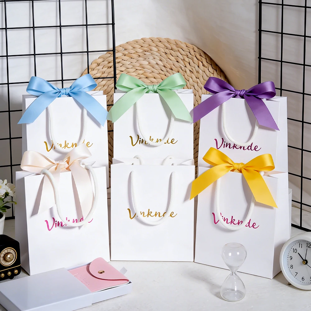 

Белые подарочные бумажные пакеты с логотипом и ленточной веревкой, крафт-ручкой, сумка для покупок, 15,5x13,5x7,5 см, косметическая упаковочная коробка для свечей