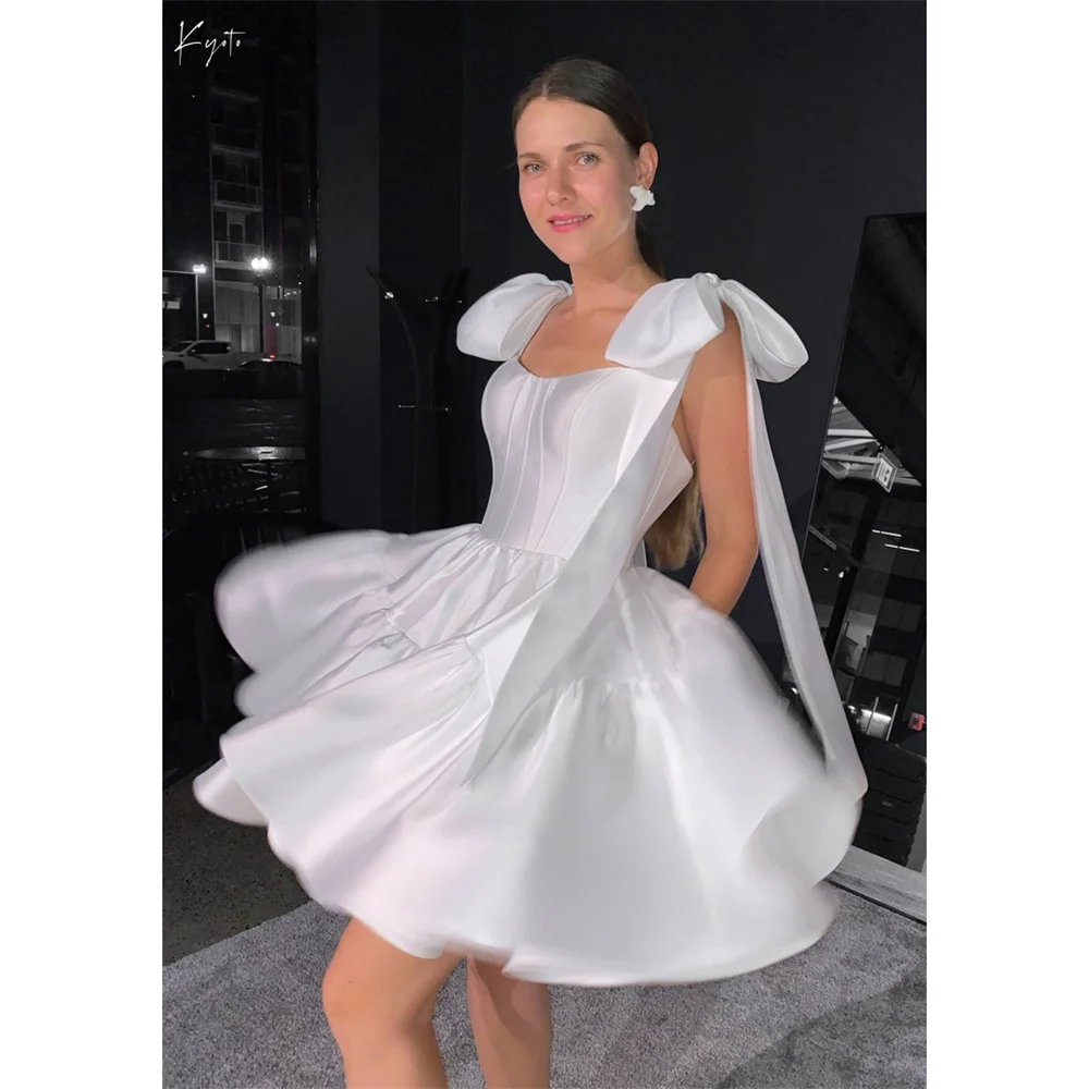 

Kyoto Customized White Bow Straps Ball Gown Wedding Dress A-Line Short vestidos de novia Backless Lace-Up Formal Evening 2025