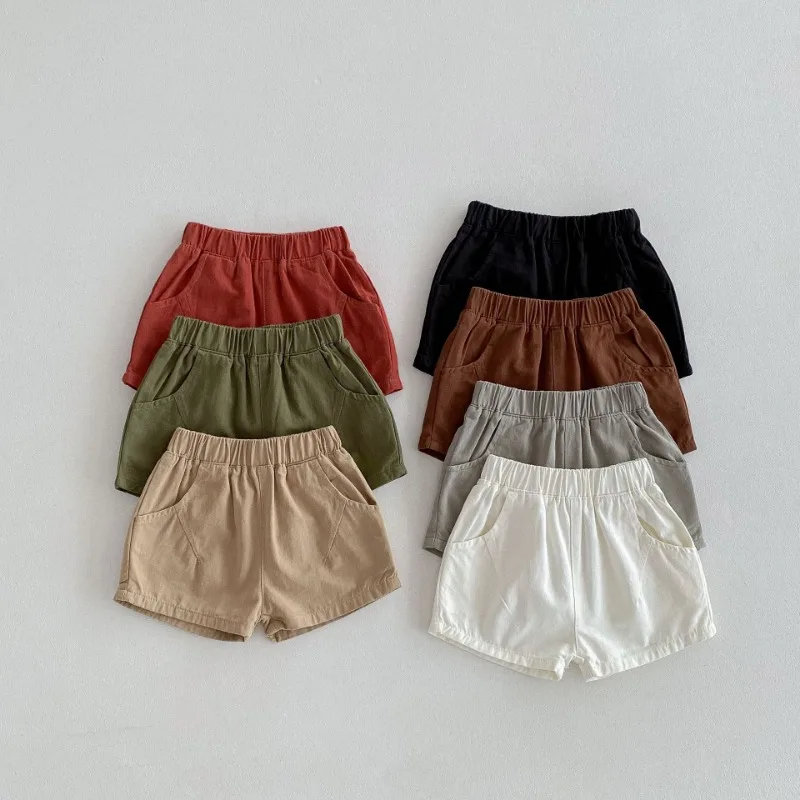 Kids Casual daily Sport Short Pants Children Shorts Grey Summer Solid Color Cotton thin Shorts for Boys Clothes Outfit 2-5years