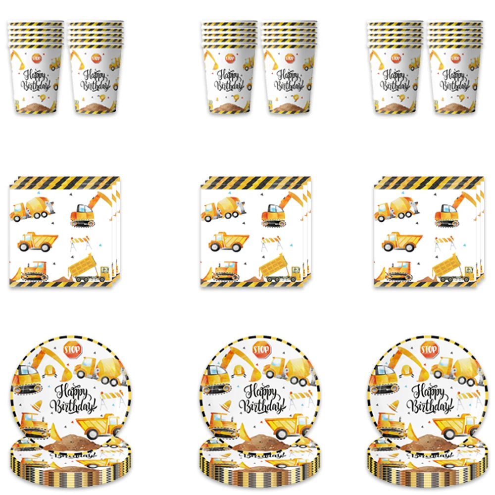 

60pcs/set Construction Tractor Birthday Party Kids Boy Favor Blaze Car Paper Cup Plate Napkin Decoration Baby Shower Supplies