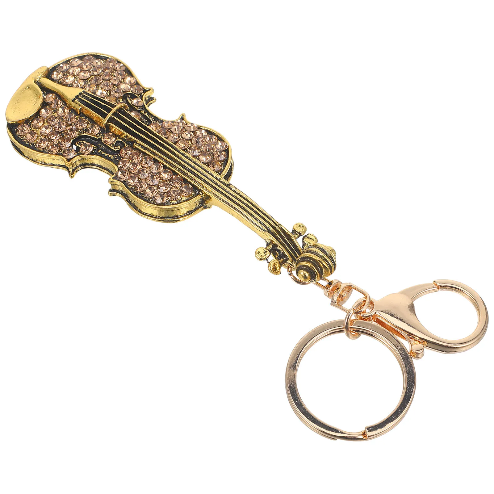 Violin Keychain Shape Pendant Tag Chains Ladies Charm Glitter Creative Ring Musical Instrument