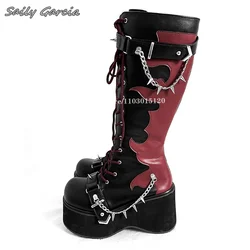 Punk Style Metal Chain Thick Sole Motorcycle Boots 2024 New Fashion All-Match Casual Boots Round Toe Platform Knee High Boots