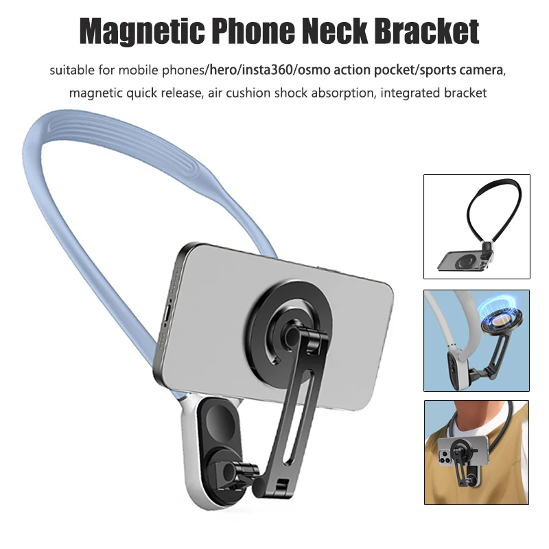 Silicone Magnetic Neck Mount Quick Release Hold for GoPro Hero IPhone SAMSUNG HUAWEI XIAOMI Phone Vlog Selfie Mount Accessory