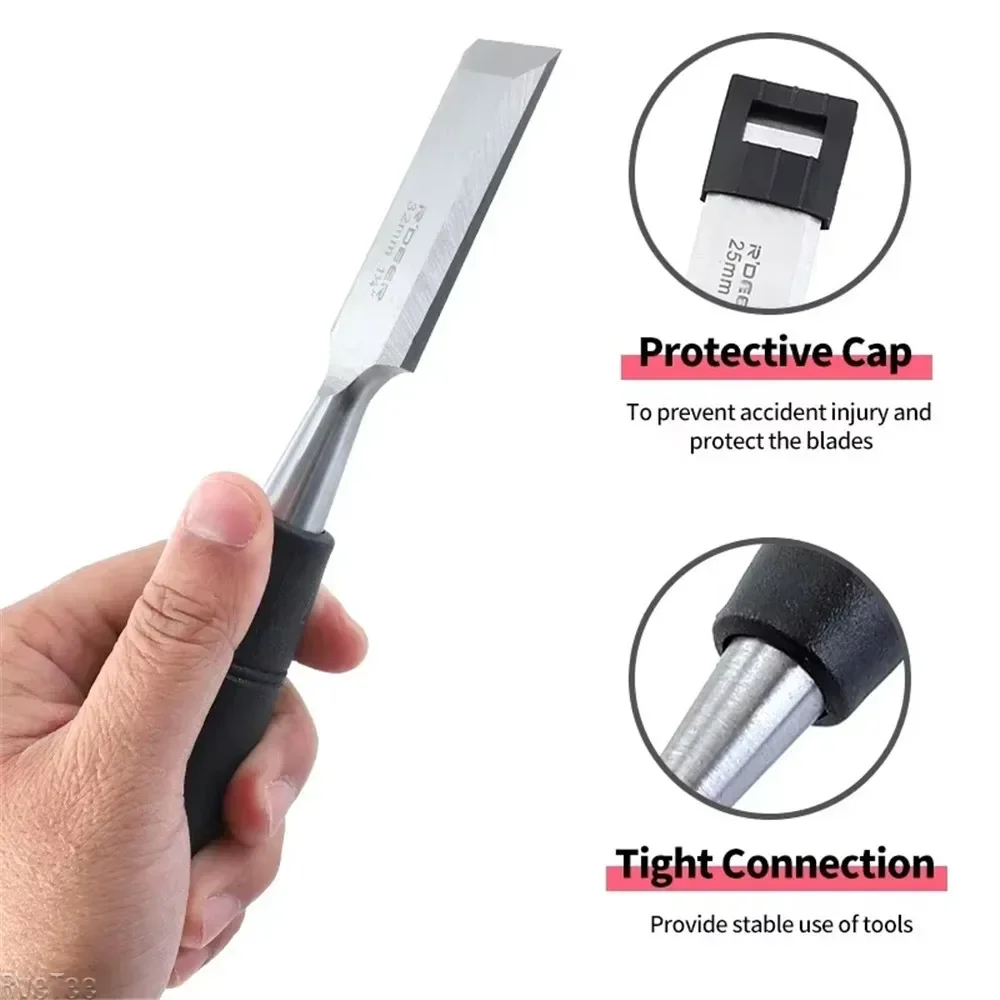 Carpenter\'s Tool Wood Chisel Hand Tool Wood Chisel Carbon Steel Chisel with Hammer End and Anti-Slip Handle 19/25/32/38mm