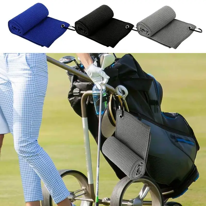 Microfiber Cotton Golf Towel With Carabiner Hook Cleans Clubs Golf Towel Balls Hands Cleaning Towels Club Cleaning Tool