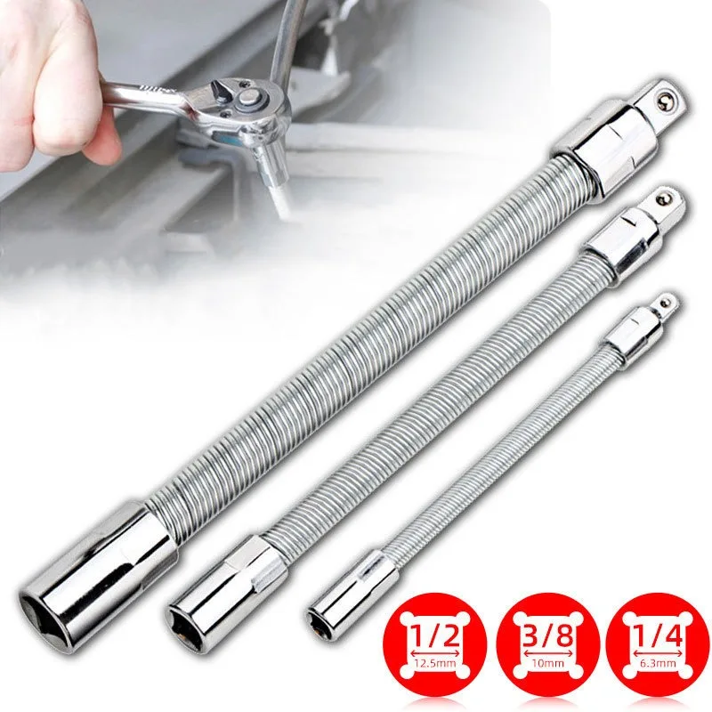 

3pcs Flexible Socket Wrench Set with Anti-dropping Spring 1/4 3/8 1/2 Drives Durable Metal Extension Bars for Home Automotive