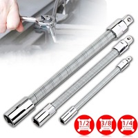 3pcs Flexible Socket Wrench Set with Anti-dropping Spring 1/4 3/8 1/2 Drives Durable Metal Extension Bars for Home Automotive