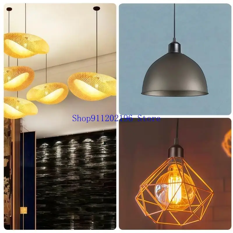 P82A Set of 2pcs Heavy Duty E27 Screw Type Light Bulb Holder Build In Power Cable Creative DIY Pendant Light Lamp Cup