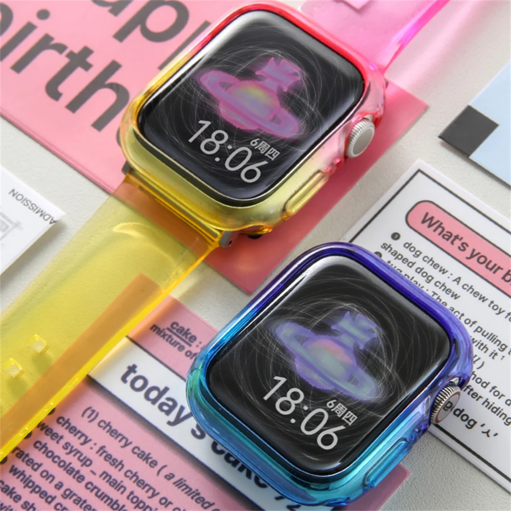 INS Cute Gradient Jelly Candy Color Case For Apple Watch 45mm 41 40 44 42 Korea Bumper Protector For iWatch For Series 9 8 7 6 5