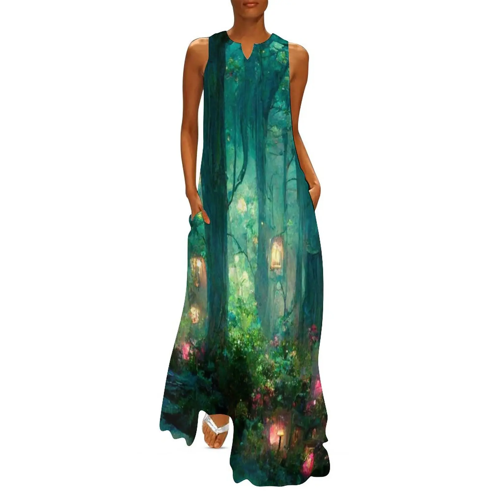 

Magical Bookstore in the Woods Long Dress Women"s summer dresses birthday dress