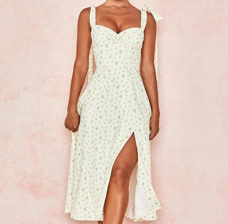 ชุดเดรสลายดอกไม้ยาวปานกลาง สไตล์เซ็กซี่ ผ่าข้าง มีสายคาดเอว ดีไซน์ทันสมัย เหมาะสำหรับใส่ไปทำงาน ทรงเอไลน์ เอวสูง