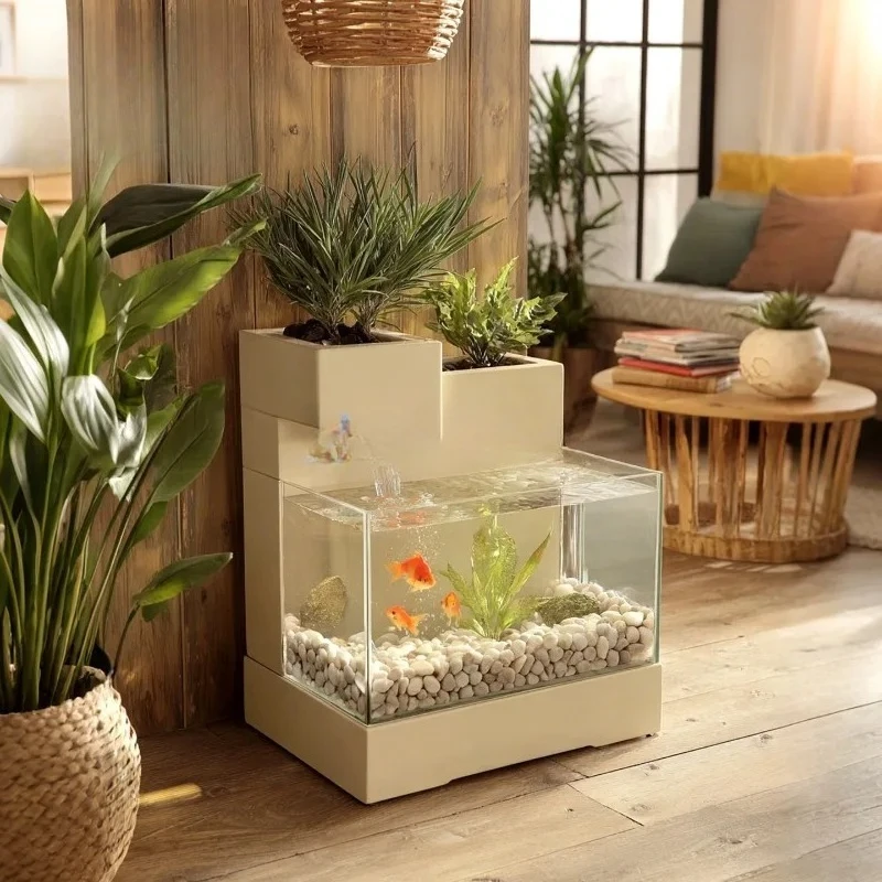 Stainless Steel Metal Desktop Small Ecological Circulation Fish Tank Creative Modern Lucky Wealth Home Office Fish Ornament Deco