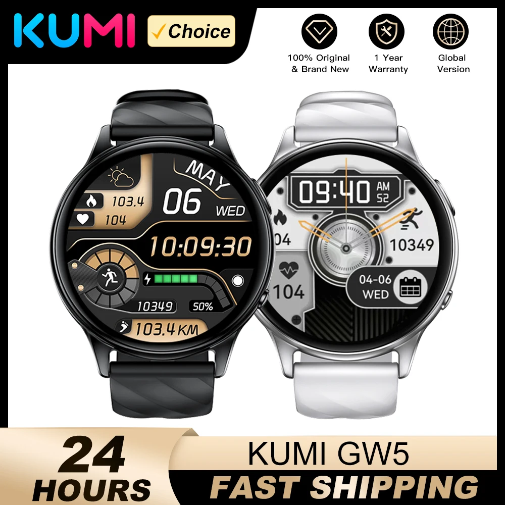 KUMI GW5 Smart Watch 1.39 inch HD Bluetooth call 5.2 100+ Sport modes Heart Rate Blood Pressure Oxygen Monitor Life Waterpoof