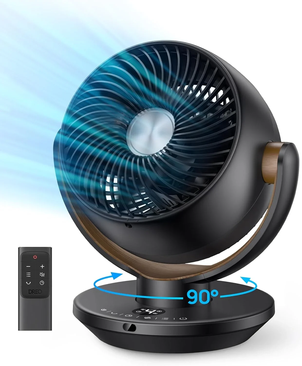 

Quiet and Powerful Desk Air Circulator Fan for Bedroom with Remote Control - 11 Inch Table Fan for Whole Room, 60ft Range and 12