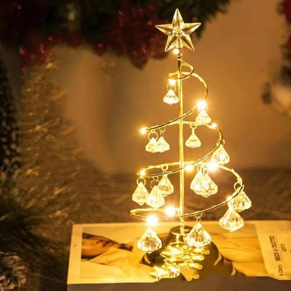 

Golden Crystal Christmas Spiral Tree Light Silver Colorful Christmas Tree Lamp S/M/L Metal Stand Bedside Lamp Valentine's Day