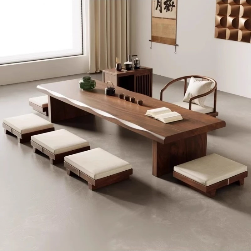

Tea table short walnut tatami tea table and chair combination