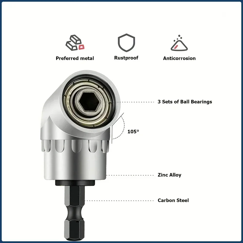 Adaptador de enchufe de ángulo de 105 grados de grado de impacto, herramienta manual eléctrica, juego de extensión de controlador, soporte de destornillador, accesorio de tuerca de taladro