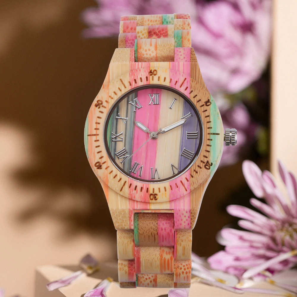 Fashion Luxury Women Watch Wooden Hand Quartz Popular Unique Candy Color Full Wood Wrist For Friend Watches Christmas Gift