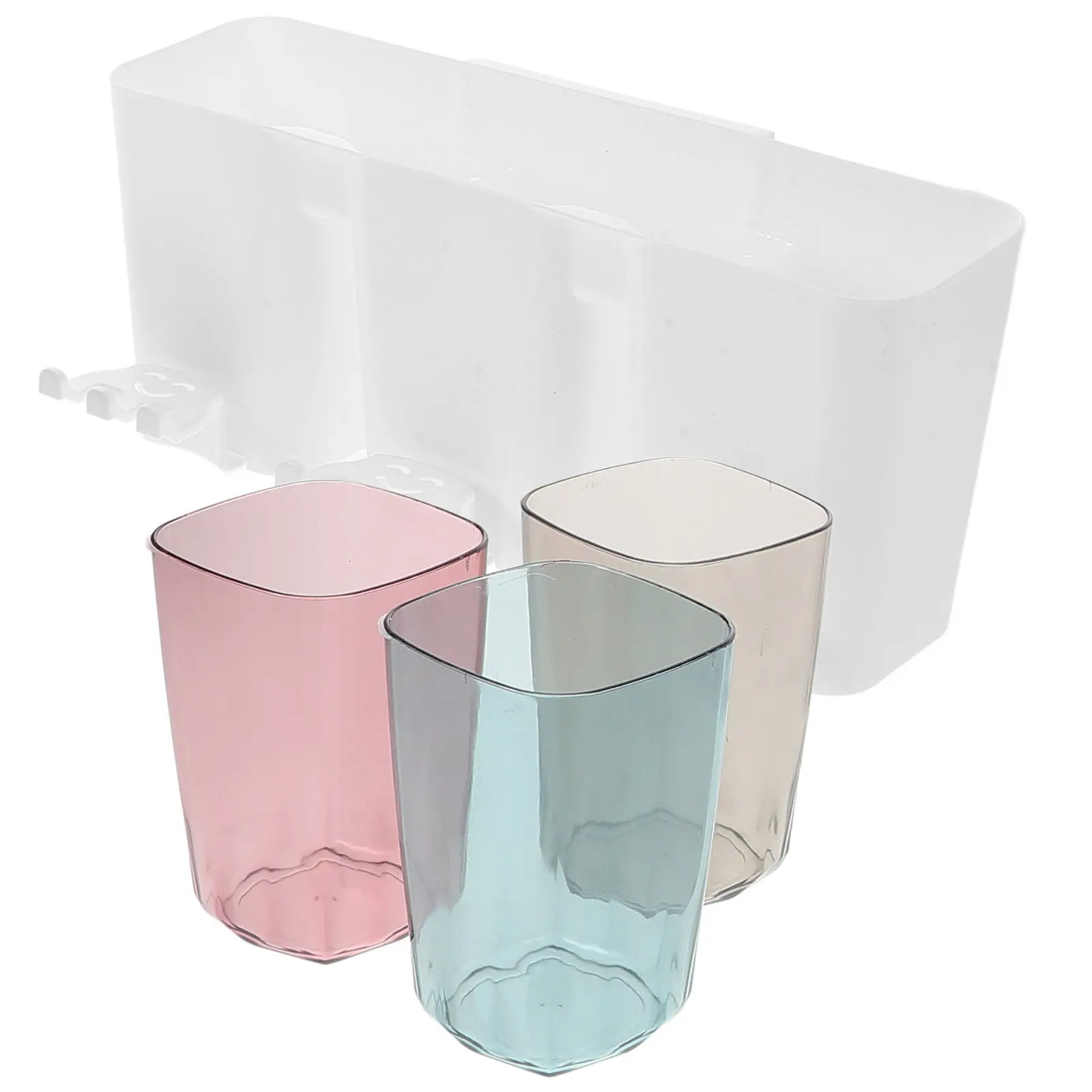 1Set Premium Plastic Toothbrush Organizer Rack Wall Mounted Bathroom Storage Shelf with 3 Tooth Cups for Toothbrush Toothpaste