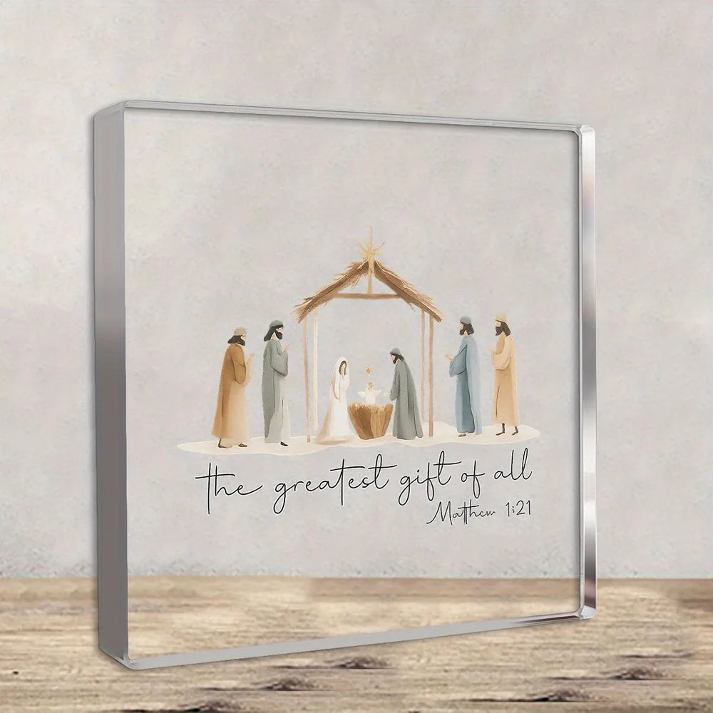 

2D Acrylic Nativity Scene Center Decorative Ornament - Holy Infant Christmas Festival Decora Accompanied By Angels and Shepherds