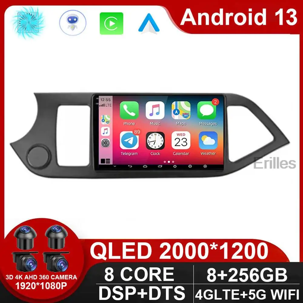 Carplay Android 13 Car Radio Unit For KIA PICANTO Morning 2011 - 2016 Stereo Multimedia DSP Autoradio GPS Tracker NO DVD