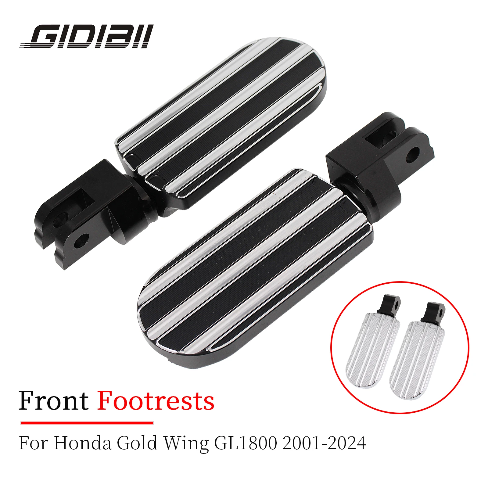 

1 Pair Black/Chrome Front Footrest Foot Pegs For Honda Gold Wing GL1800 2001-2024 Pedals Aluminum Motorcycle Driver Floorboard