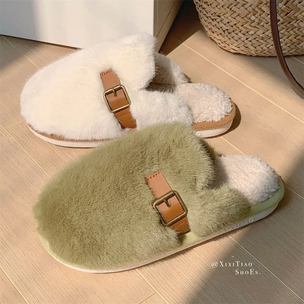 Stylish Simple Casual Flat-bottomed Bag Head Fluffy Shoes Student Version Indoor Home Fleece Thermal Cotton Slippers Women