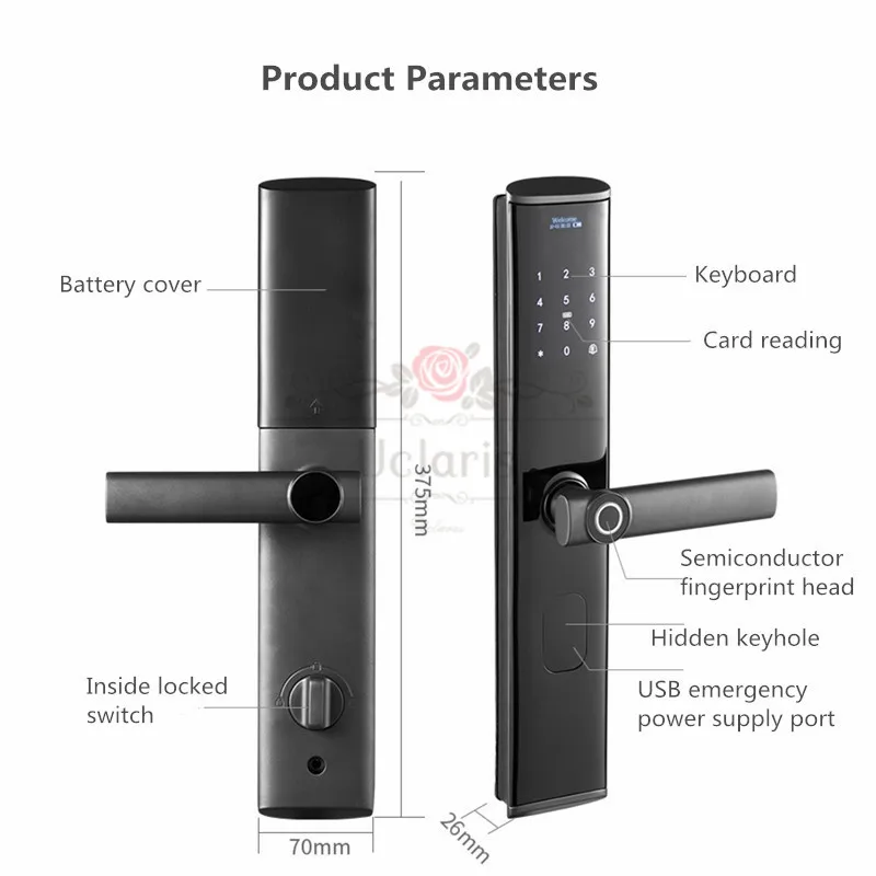 Tuya WIFI Smart Fingerprint Indoor Handle Lock APP Remote Control With Key Password Card For Home Office Apartment Wooden Door