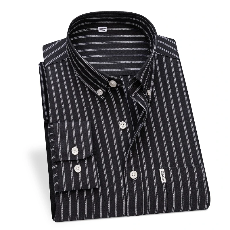 

New Casual Man Shirts Long Sleeve Cotton 100 Oxford Work Solid Color Classic Stripes Shirt Long Sleeve Shirt for Men Business