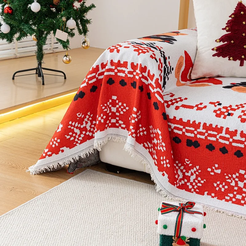 عيد الميلاد أريكة منشفة الأمريكية الرجعية متعددة الأغراض بطانية عدم الانزلاق غطاء كامل منشفة من القماش بسيطة وعصرية نافيداد 2026 #6