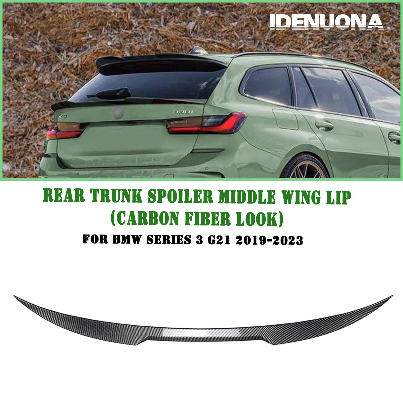 For BMW 3 Series G21 2019-2023 Wagon Touring Rear Trunk Center Spoiler Wing Carbon Fiber Look/Gloss Black Middle Splitter Lip