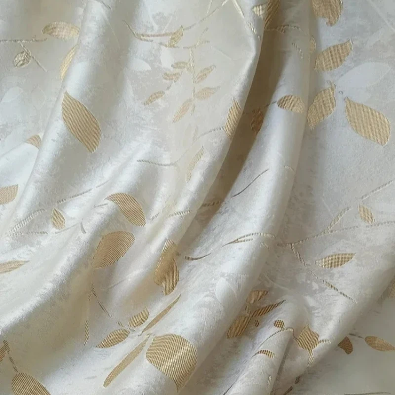 

Customized Curtains for Living Dining Room Bedroom High-end Blackout Gold Silk Jacquard Leaves Villa Room Chinese Style Modern