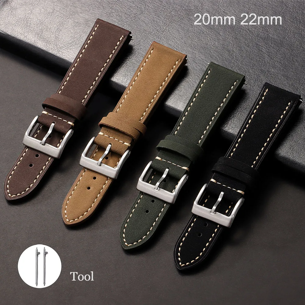 Correa de reloj de cuero de liberación rápida, correa de reloj de 20mm y 22mm para Samsung Galaxy Watch 7 6 5 4, pulsera cosida para hombres y mujeres