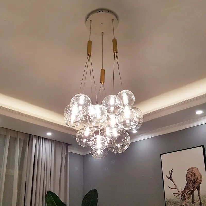 

Nordic Restaurant Chandelier Modern Simple Clothes Shop Pendant Lamp Creative Personality Ins Bubble Bulb Model Room Glass Light