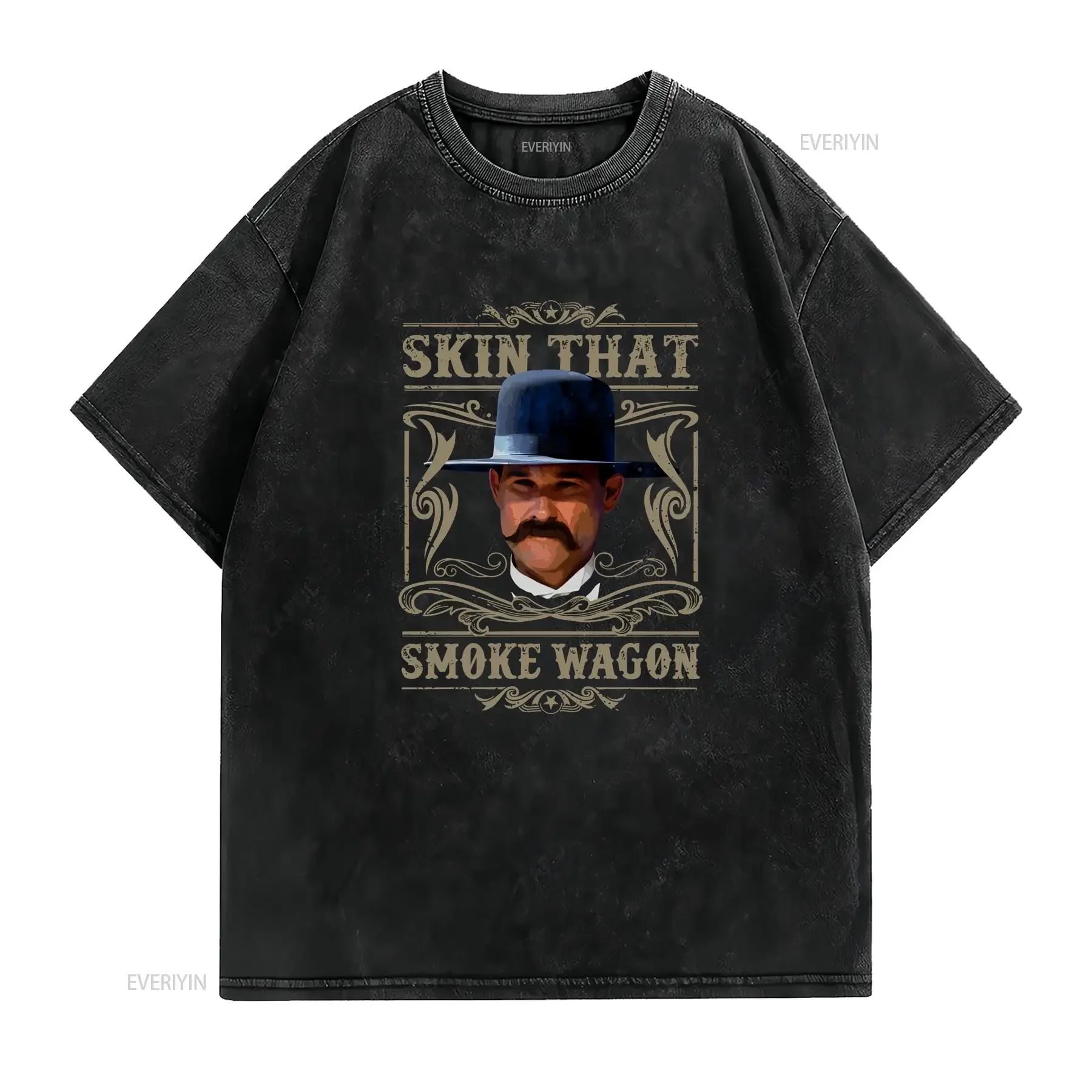 Skin That Smoke Wagon Iconic Western T Shirt vintage Washed Stylish Stretched Top For Everyday Wear graphic Soft streetwear