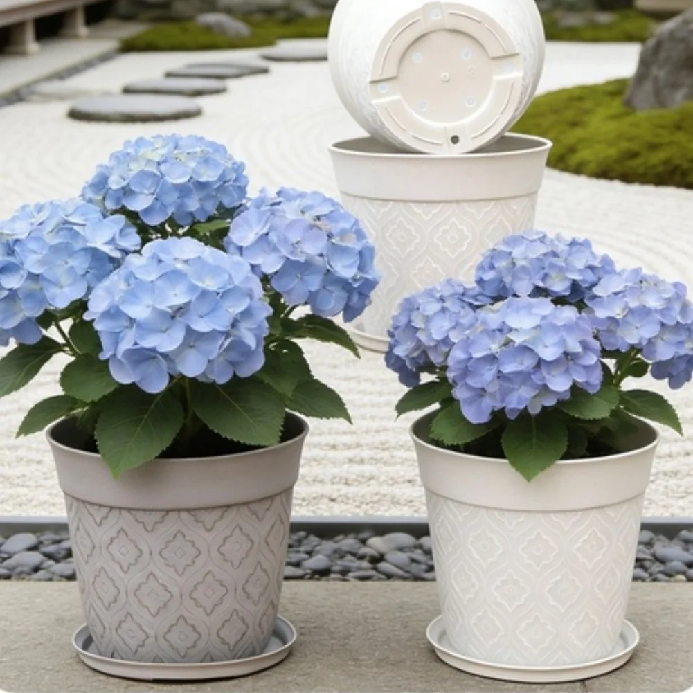 8in Flower Pot With Drainage Hole And Saucer Nordic Style Plastic Flower Pot For Succulent Plant Outdoor Indoor Flower Pot ﻿ view 5
