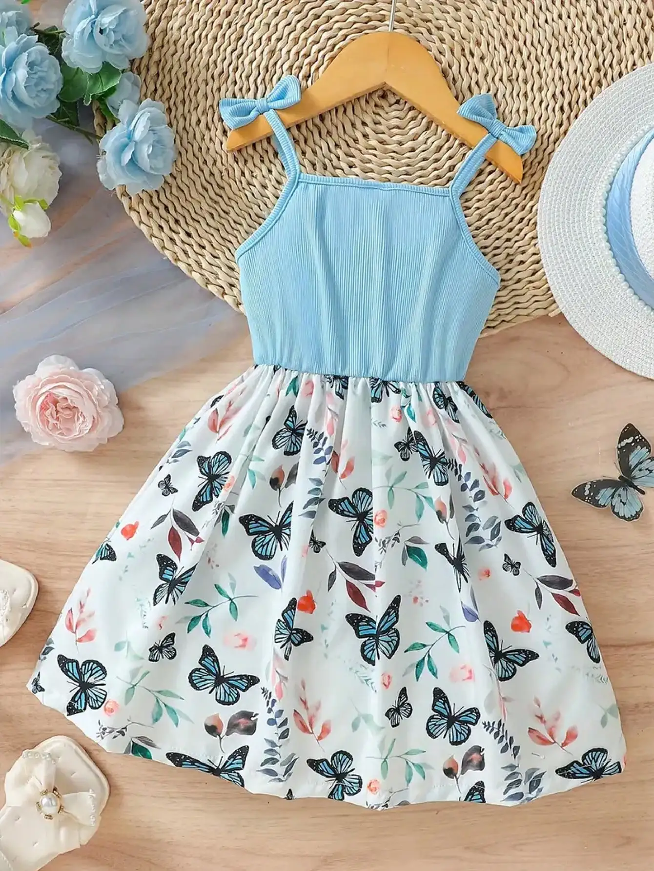 Summer party girl butterfly print A-line sleeveless camisole skirt, popular style, suitable for daily travel