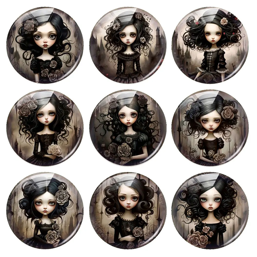 

Dark Style Gothic Flower Girl Photo Glass Cabochon Charms Demo Flat Back Cameo For Diy Jewelry Making Finding Accessories